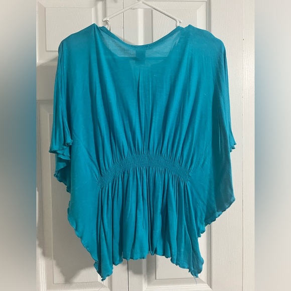 Girls Candies Size XL Peacock Blue Knit Top White Lace Appliqué Elastic Waist - Picture 2 of 4